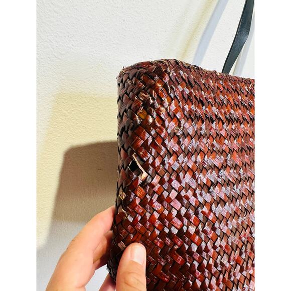 ALLSAINTS Women's Red Black Straw Woven Mosley Open Tote Handbag - Picture 9 of 14